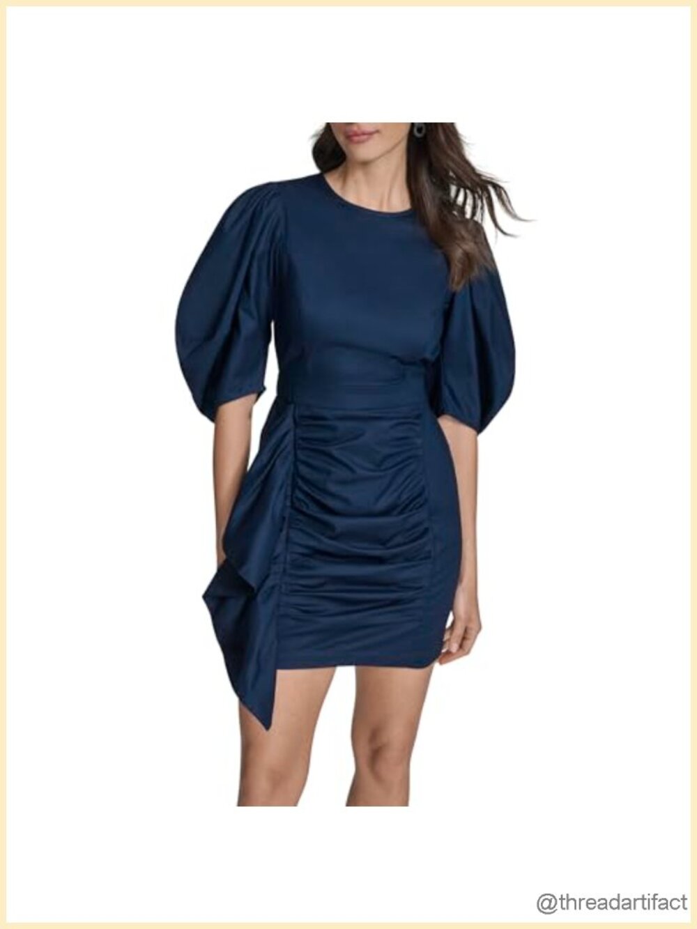 Puff Sleeve Jewel Neck Ruched Sheath Mini Dress